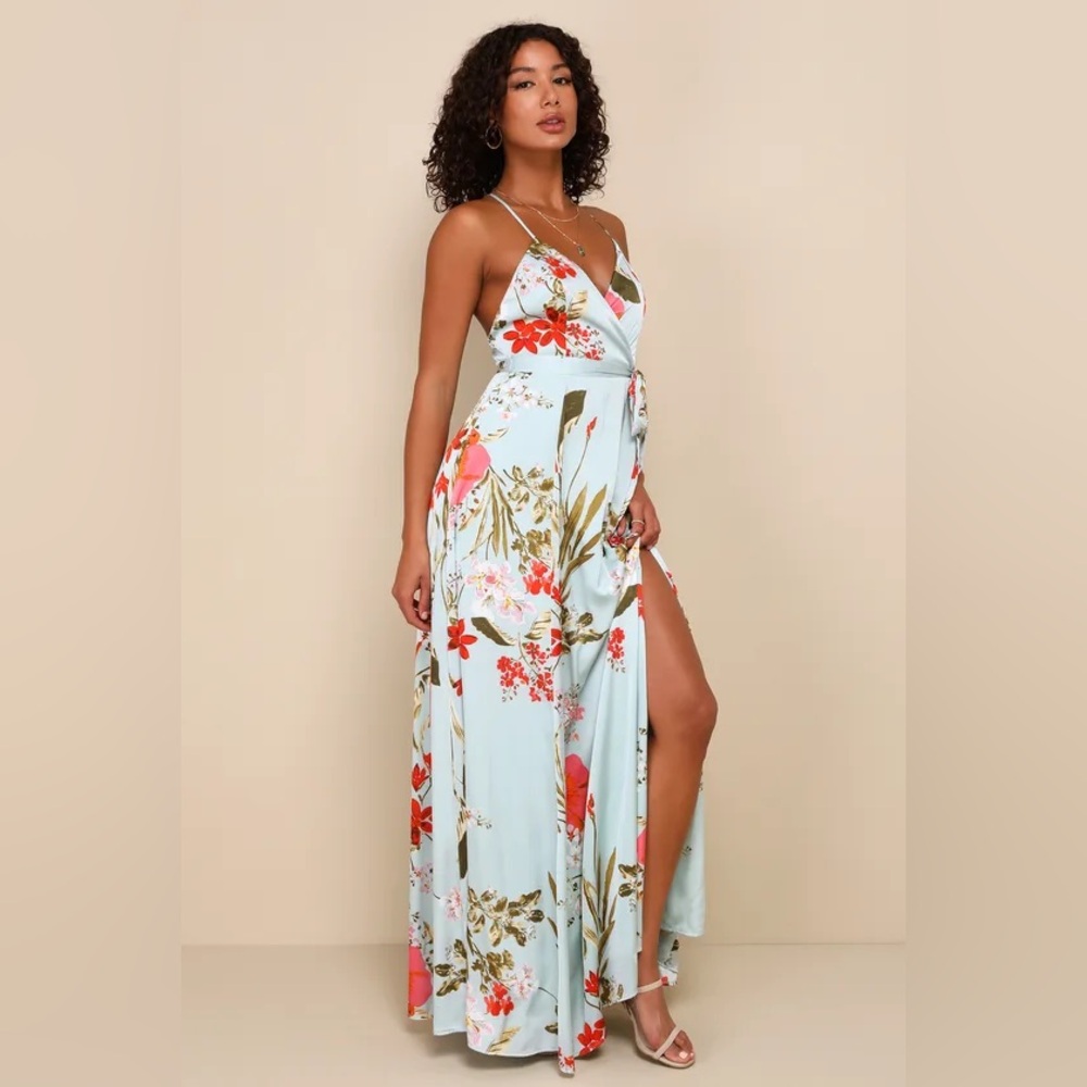 NWT Lulu's Sage Floral ‘Still the One’ Gown with Tie - Picture 2 of 11